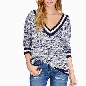 Uniq Varsity Chic Sweater in Navy & Cream V-Neck